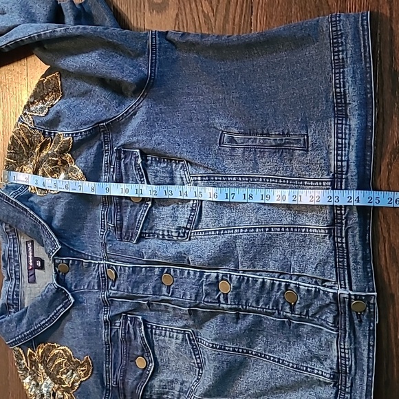 Denim 24/7 Wmns Plus 30W Blue Denim Gold Beaded Sequins Jacket Embellished Bling - Picture 15 of 16